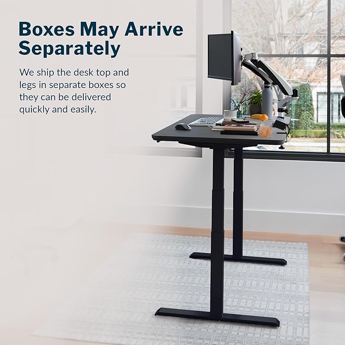 Vari Classic Electric Standing Desk - VariDesk Height Adjustable Sit/Stand Desk - Dual Motor with Memory Presets, Stable T-Style Legs - Gaming or Home Office Workstation - 60”x30”, Black/Black