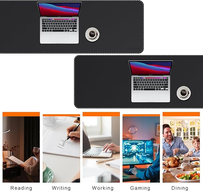 Mydours PU Leather Desk Mat, 74.8"x15.7" Ultra Large Desk Pad, Waterproof Computer Pad Desktop Protector Easy Clean with Suede Base, for Office Home Decoration Keyboard and Mouse (Black)
