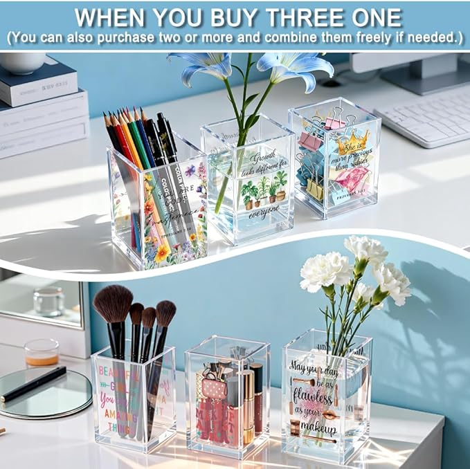 QYUVK Trust The Journey Acrylic Pencil Holder Cup, Inspirational Gifts for Friends Coworker, Funny Sea Turtle Pen Holder for Women Girls Turtle Lover, Pencil Cup for Desk, Marker Makeup Organizer