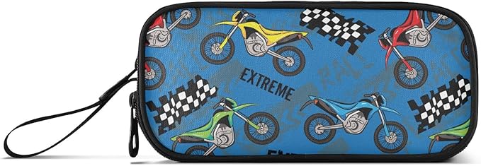 BOENLE Colorful Motorcycle Pencil Case Box Boys Girls Large Pencil Pouch with Zipper Compartments Big Capacity Stationery Pen Bag Organizer for Kids Teens Adults School