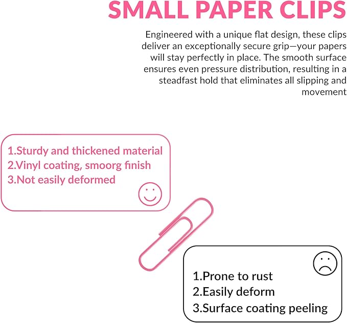 Small Paper Clips, 1.1 Inch Paper Clip, 200 pcs Paperclips (Small, Pink)