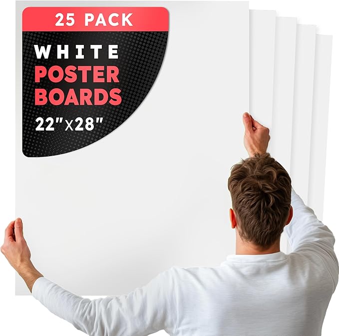 Hygloss Large Poster Board 22x28 - 25 Poster Boards Bulk Pack - 10 Pt. Thickness White Poster Board Paper for Projects, Presentations, Displays, Signs, Crafts - Blank Posterboard Multipack 22" x 28"