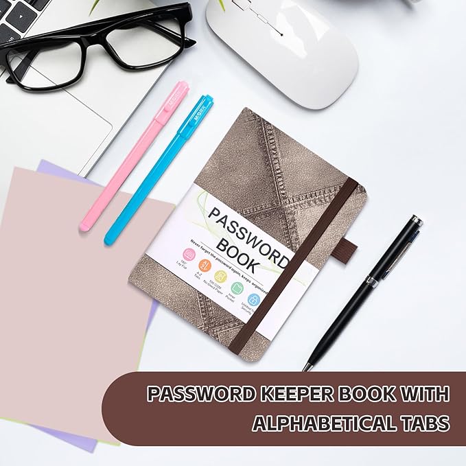 MOSA BEAR Password Keeper Book with Alphabetical Tabs,4.3"x5.7" Small Password Books for Seniors Password Notebook for Internet Website Address Log in Detail(NZBR)