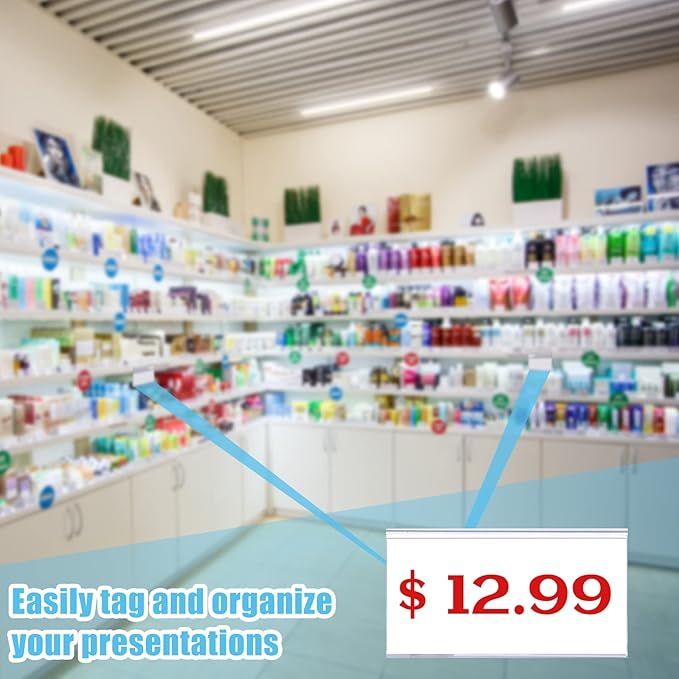 Qunclay 200 Pcs Shelf Label Holder Glass Wood 1.25 x 3 Inches Clear Plastic Clip on Labels Shelf Tags for Wire Shelving 0.15'' to 0.4'' Shelves Sign Price Tags