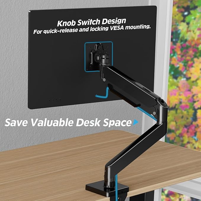 MOUNTUP Single Monitor Mount with USB Fits 49 42 40 35 34 32 27 24 inch Large Screen, Heavy Duty Monitor Arm, Monitors Stand for Desk, Holds 4.4-33 lbs, Ultrawide Monitors Arm, VESA Mount