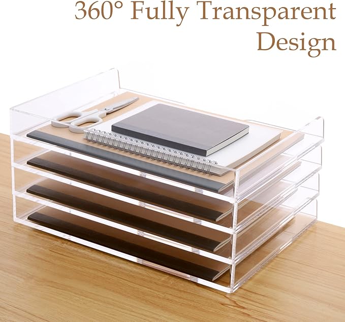 SANRUI Stackable Paper Tray,Acrylic File Organizer,Paper Tray Organizer for Desk,Clear Office Desk Organization for Office, Home or School,2 Tier