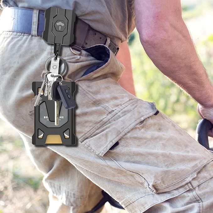 Retractable Keychain Badge Holder with Belt Clip, Heavy Duty Carabiner ID Badge Clip Reel, 32” Steel Retractable Cord, 10 oz Rebound,2 Pack Key Back
