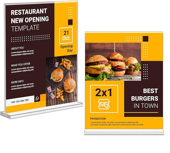 Enayplon Acrylic Sign Holder 8.5 x 11, Double Sided Sign Holder Stand, Plastic 12 Pack Table Paper Stand, Vertical Menu Flyer Stand, T Shape Table Flyer Holder