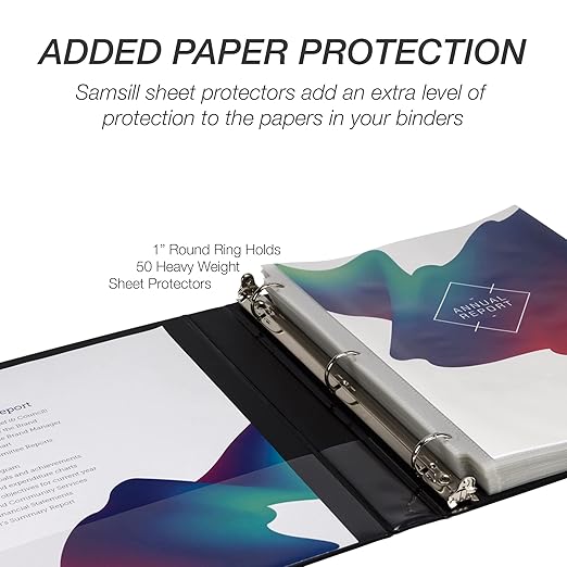 Samsill 1 Inch 3 Ring Binder, Made in USA, Economy Round Ring, Clear View Cover, 200 Sheet Capacity - for School, Home, Office - Charcoal Black