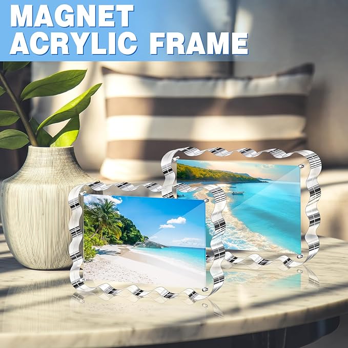 Aheroi Acrylic Picture Frames, 3 Pack 4x6 Clear Scalloped Photo Frame Freestanding Magnetic Double Sided Picture Frames, Transparent Thickened Frameless Acrylic Sign Holder, No Instal, Gifts Choice