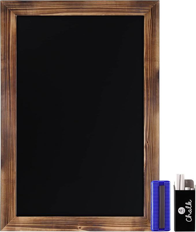 HBCY Creations 20" X 30" Torched Brown Solid Wood Frame Wall Chalkboard, Magnetic Surface, Home Décor, Restaurant & Café Menus, Blackboard, Includes Chalk, Eraser & Hanging Hardware