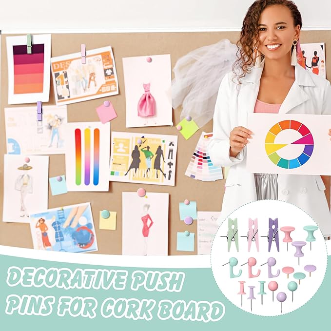 600 Pcs Decorative Push Pins, Pastel Color Thumb Tacks 6 Types Cute Push Pin Clips for Bulletin Board Wall Cork Board Colorful Classroom Decor Teacher Must Haves Supplies School Crafts Project