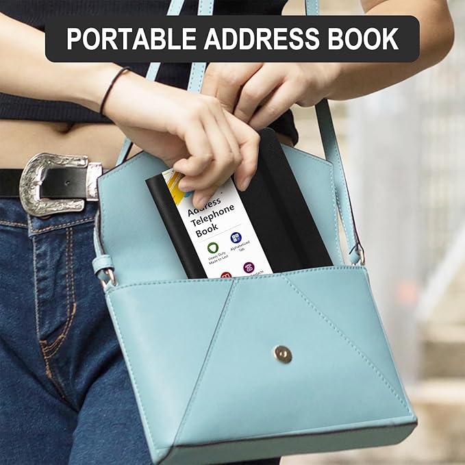 Address Book with Alphabetical Tabs, Portable Address Telephone Book, Hardcover Address Organizer and Password Keeper - Record Contacts, Anniversaries, Birthdays 6.1x4.7" – Black
