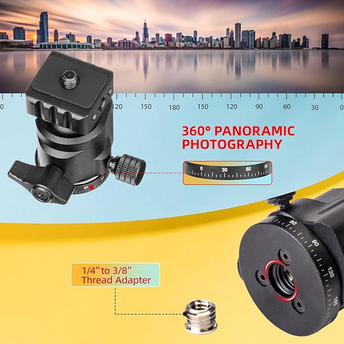 Zeadio Heavy Metal Tripod Kit: 1/4" Screw Adapter Tripod Mount for Travel | Recording | Vlog & Camera | iPhone Vlogging Kit & Camera Stand with 360° Ball Head