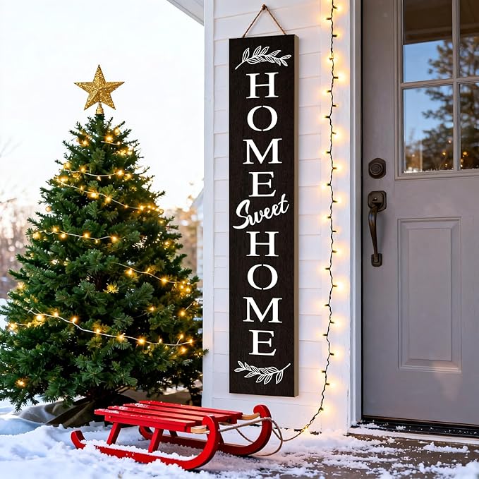 Farmhouse Wooden Welcome Sign Stand for Front Door, 47" Rustic Large Home Sweet Home Welcome Sign for front porch, Vertical Tall Xmas Gift Porch Leaner Decor for Outdoor Garden Patio