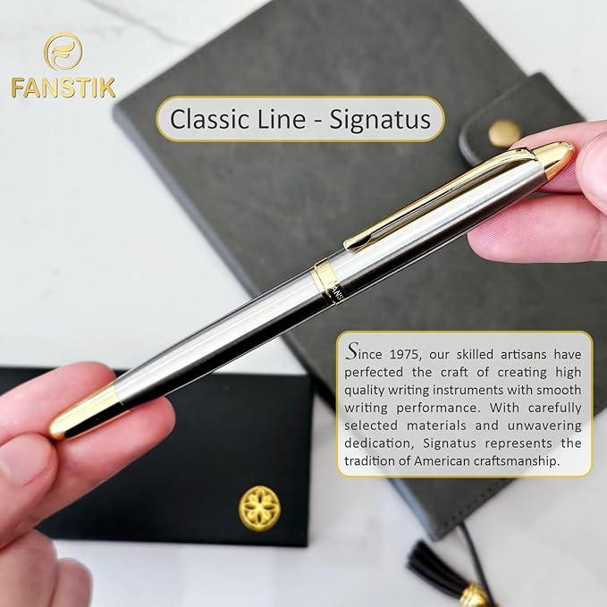 FANSTIK Customized RollerBall pen with name (MADE IN USA), stainless steel, Silver and gold, luxury engraved pen personalized for men and for women. (RollerBall Silver-Gold).