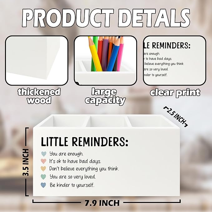 XPH Little Reminders Inspirational Pen Pencil Holder Organizer for Desk, Positive Gifts, Mental Health Motivational Wooden Box Sign for Therapy Counselor Office Classroom Desk Tabletop Decorations