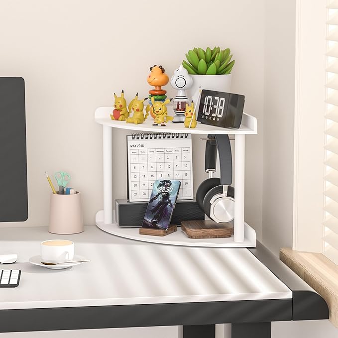 Sezanrpt 2 Tier Acrylic Corner Shelf Organizer Storage 9.5x9.5x8 Inch, White Countertop Corner Shelf for Bathroom, Kitchen, Bedroom, Office, Study Room