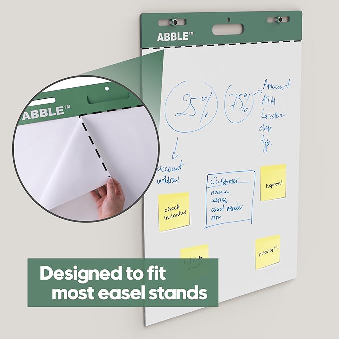 Super Sticky Easel Pad, 25 x 30 Inches, 30 Sheets/Pad, 8 Pads/Pack (Green), Large Self Stick Flip Chart Paper for Whiteboards, Premium White Chart Paper for Teachers, Office, and Classroom Supplies