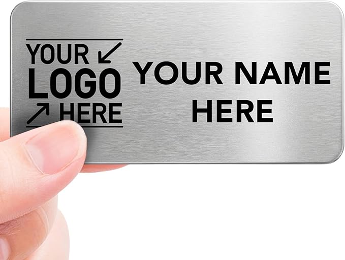 Magnet Me Up Custom Metallic Name Tag Badge - 1.5"x3" Logo Left- 20 mil Silver Aluminum, Personalized Logo & Name, Full Color, Customizable Identification Label for Business & Employee, Made in USA