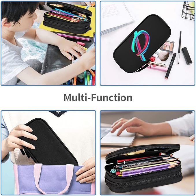 Pazacon Cute Initial Pencil Case for Kids Students, Large Capacity Pencil Pouch for Boys Girls, Letter Design Pencil Box Pen Bag Office Stationery Organizer, Rainbow Letter P