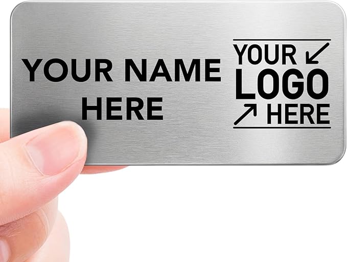 Magnet Me Up Custom Metallic Name Tag Badge - 1.5"x3" Logo Right- 20 mil Silver Aluminum, Personalized Logo & Name, Full Color, Customizable Identification Label for Business & Employee, Made in USA