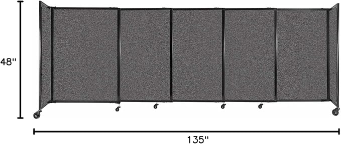 Versare Straightwall Sliding Portable Wall Partition | Freestanding Office Dividers | Locking Wheels | Temporary Room Separator | 11'3'' Wide x 4' Tall Charcoal Gray Fabric Panels