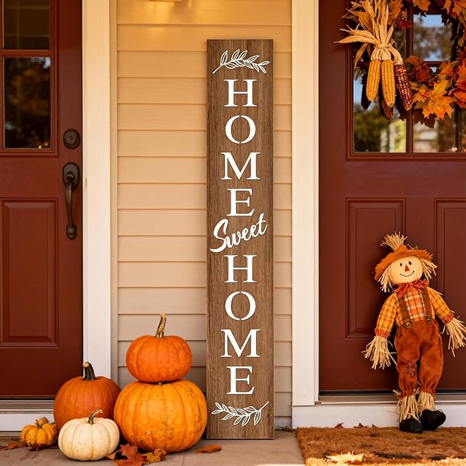 Farmhouse Wooden Welcome Sign Stand for Front Door, 47" Rustic Large Home Sweet Home Welcome Sign for front porch, Vertical Tall Xmas Gift Porch Leaner Decor for Outdoor Patio Garden