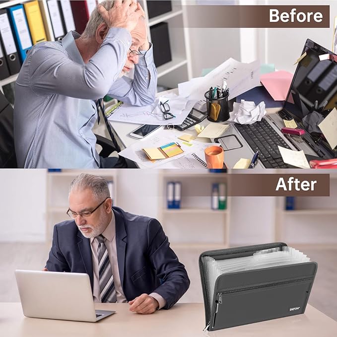 ENGPOW Accordion File Organizer,Fireproof 13 Pockets Expanding File Folder,Document Organizer Folder with Zipper&Labels,Portable Home Travel Safe Storage for Letter A4 Files and More,Gray