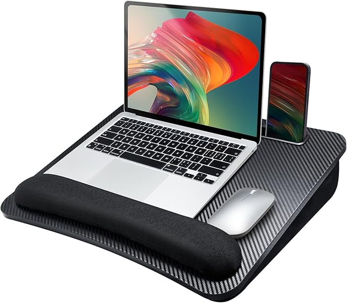 HUANUO Lap Laptop Desk - Portable Lap Desk with Pillow Cushion, Fits up to 15.6 inch Laptop, with Anti-Slip Strip & Storage Function for Home Office Students Use as Computer Laptop Stand - Black