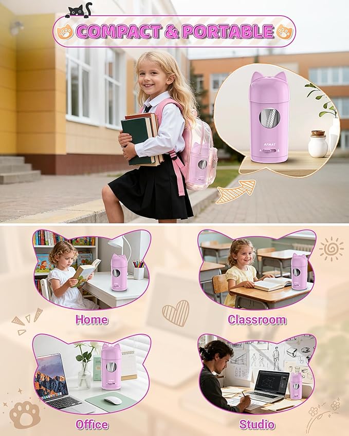AFMAT Electric Pencil Sharpener, Automatic Pencil Sharpener, Auto in & Out, Colored Pencil Sharpeners for φ7-8mm Pencils, Rechargeable & Cordless, Battery Powered for Classroom Home School PSX9