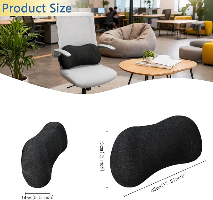 RaoRanDang Lumbar Support Pillow, Back Support for Office Chair Car Ergonomic Memory Foam Lumbar Support Pillow Fatigue Relief, Comfort and Support Your Back