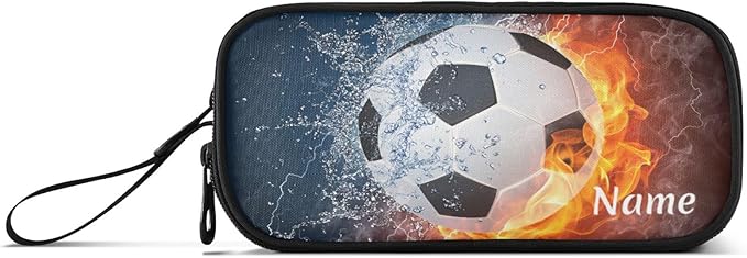 BOENLE Custom Soccer Football Ball Pencil Case Box Boys Girls Personalized Name Large Pencil Pouch Stationery Pen Bag Organizer for Kids Teens Adults School Office