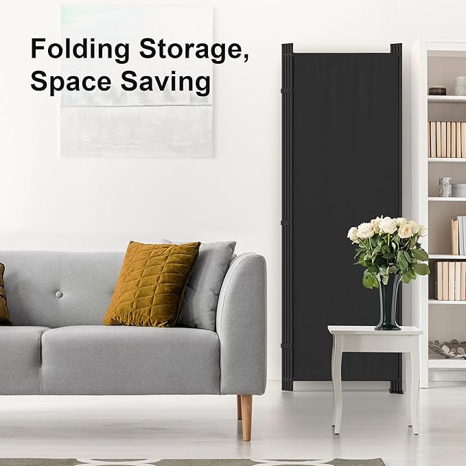 Kecreque Room Divider 4 Panel Partition Room Dividers & Folding Privacy Screens w/ 3 Metal Feet 6FT Portable Wall Doubles as a Dressing Screen Portable Wall for Office Kitchen Children's Room,Black