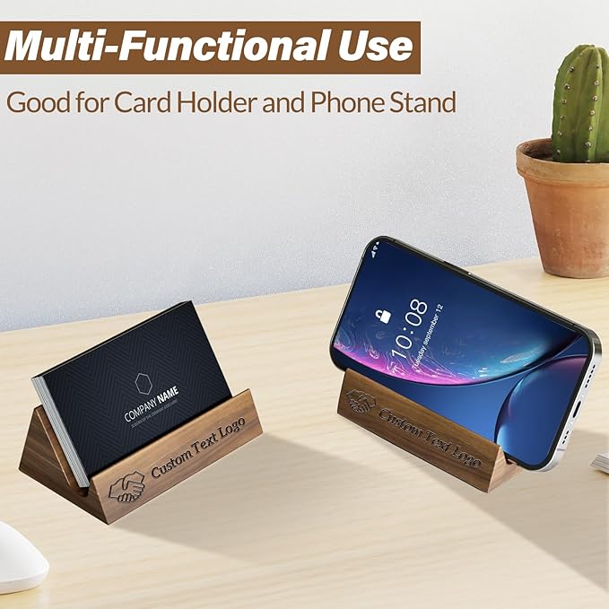 HJX Custom Business Card Holder Desk-Personalized Engraved Wooden Business Card Case Holder, Customized Name Logo Business Card Display Gifts for Men Women (Style1-Black)