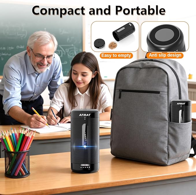 AFMAT Electric Pencil Sharpener, Fully Automatic Pencil Sharpener, Auto in & Out, Rechargeable Hands-Free Sharpeners for Jumbo & Colored Pencils (6.5-12mm), Portable for Home/Classroom/Office PSC2