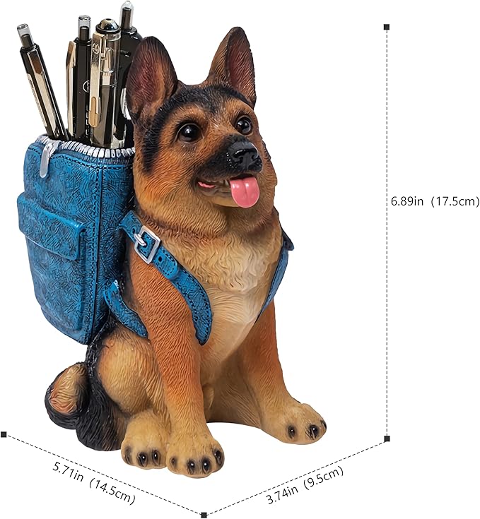 Photour Cute Dog Pen Holder for Desk, Pencil Holder, Creative Desktop Pen Organizer Pencil Cups, Unique Desk Accessories Decor for Home Office School, German Shepherd Gifts for Dog Lovers