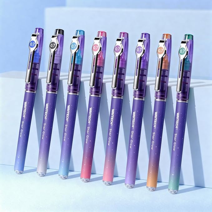 WRITECH Liquid Ink Rollerball Pens: 8ct Assorted Colors Fine Point Tip 0.7mm Roller Ball Rolling Pen for Smooth Writing Coloring Drawing Journaling No Bleed & Smear &Smudge Multi Colored