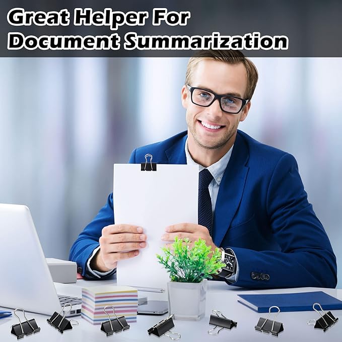 Yexiya 300 Pcs Medium Binder Clips Sturdy 1.25 Inch Black Paper Med Clips Office Supplies Paper Clamps for Office Teachers Students School Business Supplies