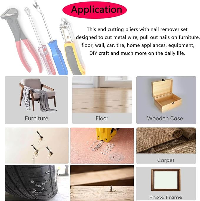 Upholstery Staple Remover Tack Puller Nail Remover Tool Set Nail Puller Plier, Staple Puller, Tack Lifter, Fastener Remover, for Furniture Floor Wall Wooden Case Car Photo Frame (4 pcs)