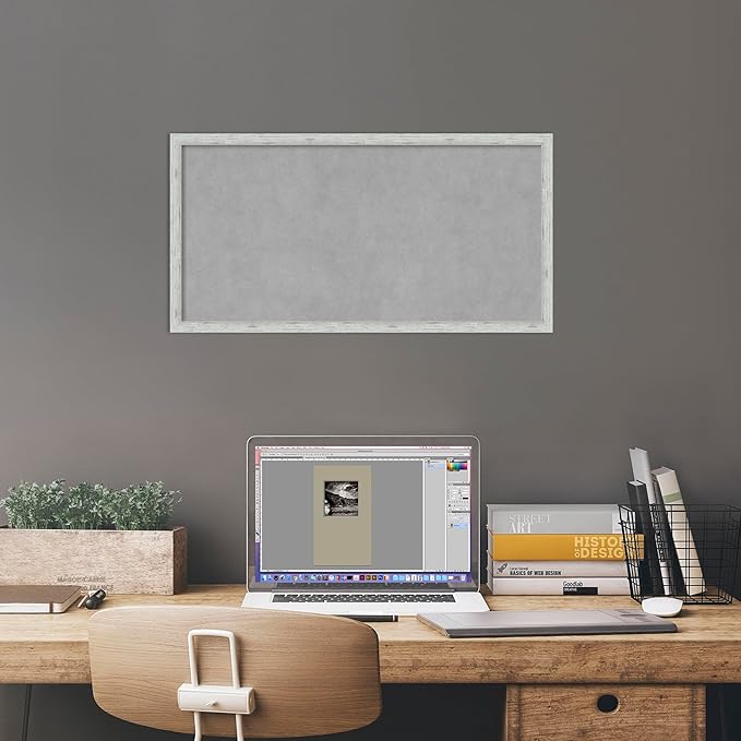 Amanti Art Silver Framed Magnetic Board 13x25 Small Vision Board for use with Magnets, 100% Metal Sheet to Display Items as Office Decor or for Home Organization in mudroom, Kitchen or Kids Room