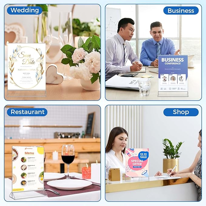Smarpau Acrylic Sign Holder 8.5x11, 8 Pack Double-Sided Picture Frames Display Stand, Clear Table Number Holders, Plastic Menu Flyer Photo Holders for Office Store Restaurant