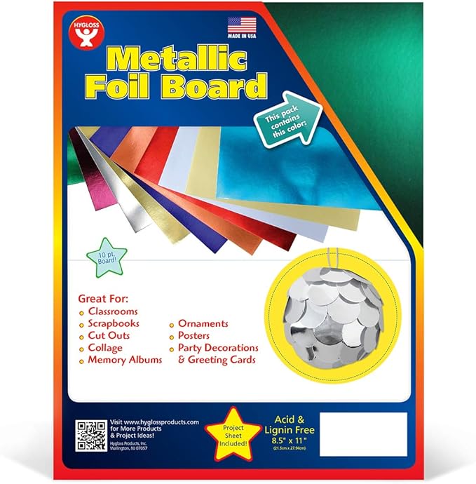 Hygloss Metallic Cardstock Sheets – 100 Shiny Green Sheets, 8.5” x 11” - Sturdy 10 pt. – Metallic Foil Board Paper for Crafts, Scrapbooking, Posters & Decorations