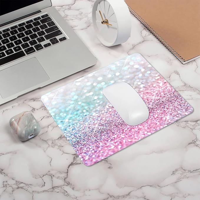 IMAYONDIA Pink Blue Sparkly Mouse Pad Cute, Rectangle Non-Slip Rubber Glitter Bling Gradient Mousepad for Kids Girls, Laptop Computer Mouse Pads, 9.5 X 7.9 Inch