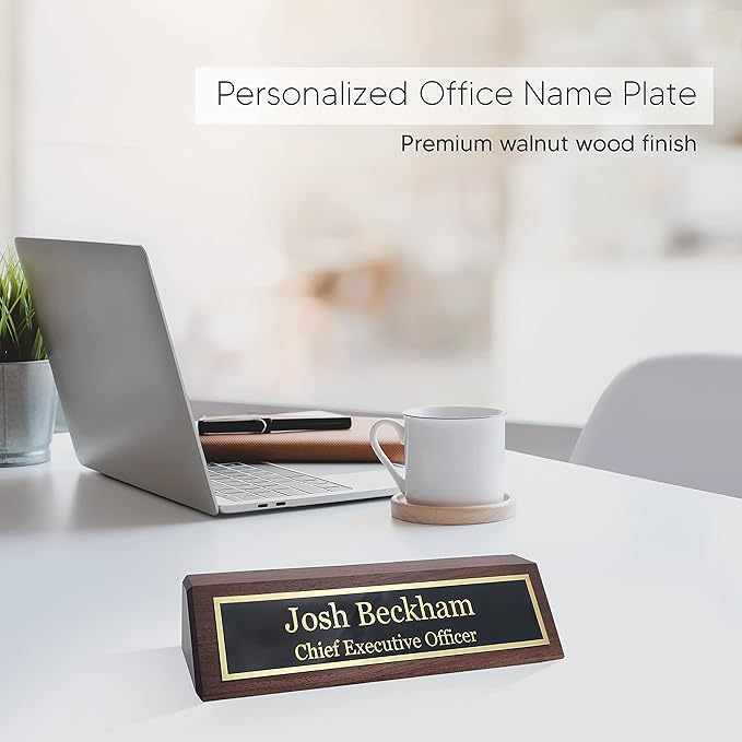 Business Wood Name Plate for Desk | Custom Desk Name Plate Personalized Gift for Office, The Perfect Engraved Name Plaque By Engraving International (2" x 8", Walnut Wood)