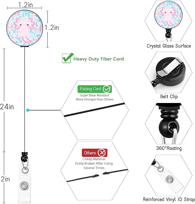 ID Badge Holder with Breakaway Lanyard, Lanyards for ID Badges Name Tags ID Card Holder, Cute Badge Reel Badge Clip Retractable, Teacher Nurse Nursing Student School Office Gifts, Axolotl Arts