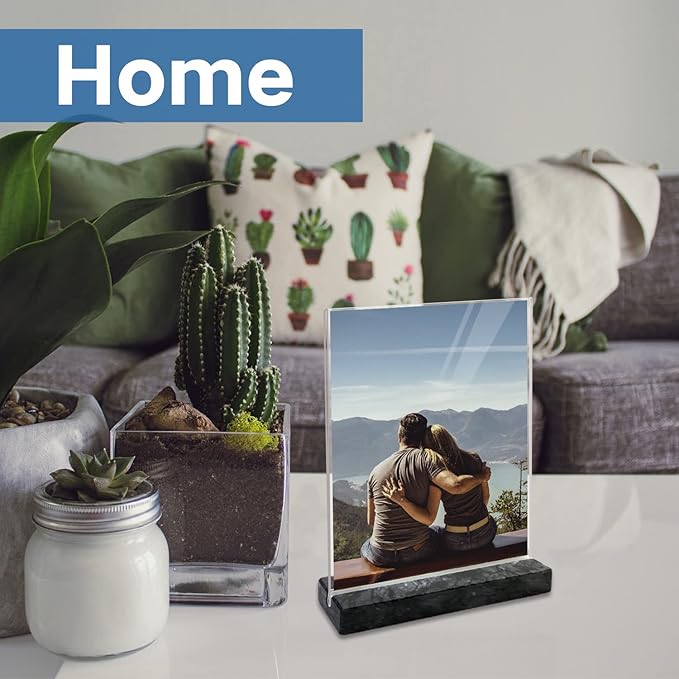 vrupin 2 Pack 8.5x11 Acrylic Sign Holder, Acrylic Frame Natural Marble Base, Clear Plastic Sign Holder Picture Photo Frames, Flyer Document Paper Display Stand for Office Desktop (white marble)