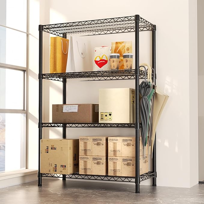 SINGAYE 4 Shelves Wire Storage Shelf 1400LBS Heavy Duty Storage Shelving Unit Metal Organizer Wire Rack Shelving 18" Dx36 Wx59 H Black