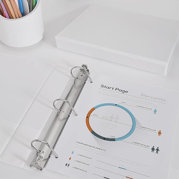 Comix Sturdy 1.5 Inch D-Ring Binders, 1.5'' 3 Ring Binder with Clear View Cover, 2.4mm-Thick, 1-1/2 Inch Rings Holds 350 Sheets of 8.5" x 11" Paper, 6 Packs (White)