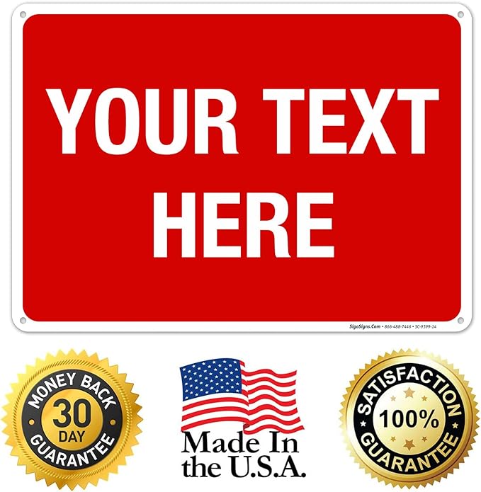 Personalized Custom Red Background Customize for Office, Business, Workplace, Home, Airbnb, Delivery Sign, 10x14 Inches, Rust Free .040 Aluminum, Fade Resistant, Made in USA by Sigo Signs